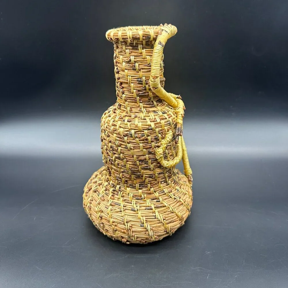 Handwoven Pine Needle Grass Basket Vase Decorative Rustic Boho Home Decor - Picture 5 of 13